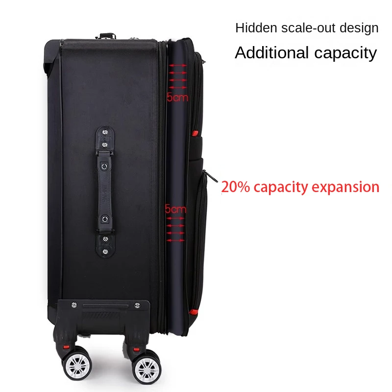 Imagem -04 - Impermeável Mala de Bagagem com Roda Spinner Destacável Durável Trolley Case Oxford Pano Senha Mala 30 Grande Capacidade 20 Preto