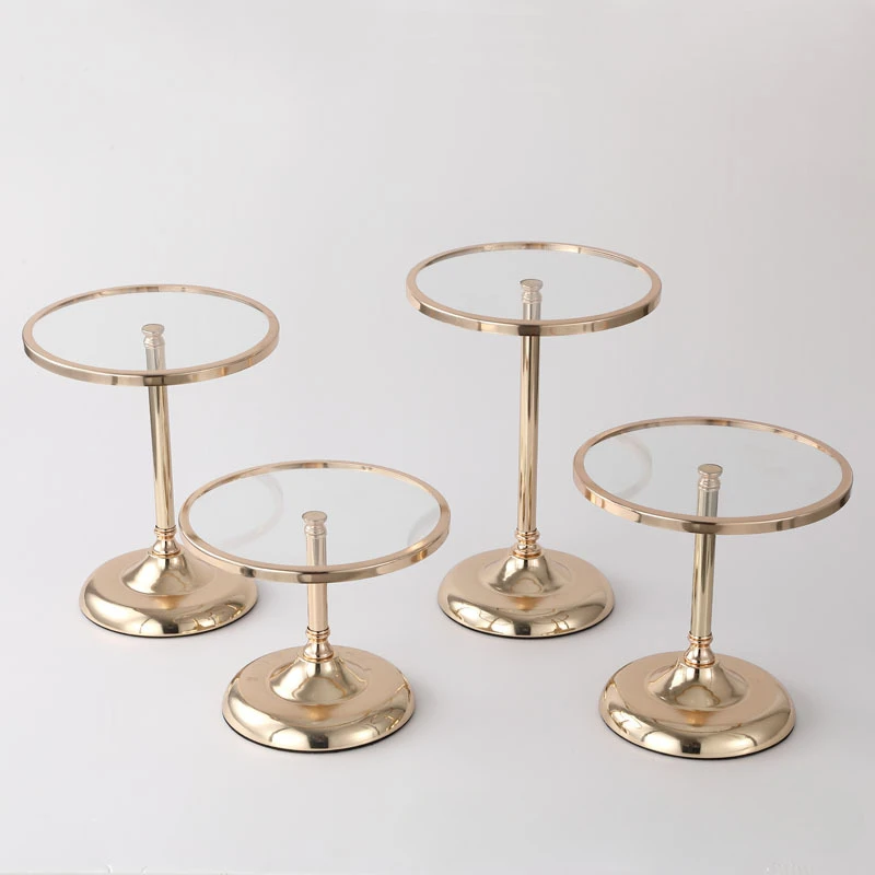 Cake Stand Chinese Style Tempered Transparent Glass Golden Circle Modern Minimalist Front Desk Dessert Birthday BanquetParty 1Pc