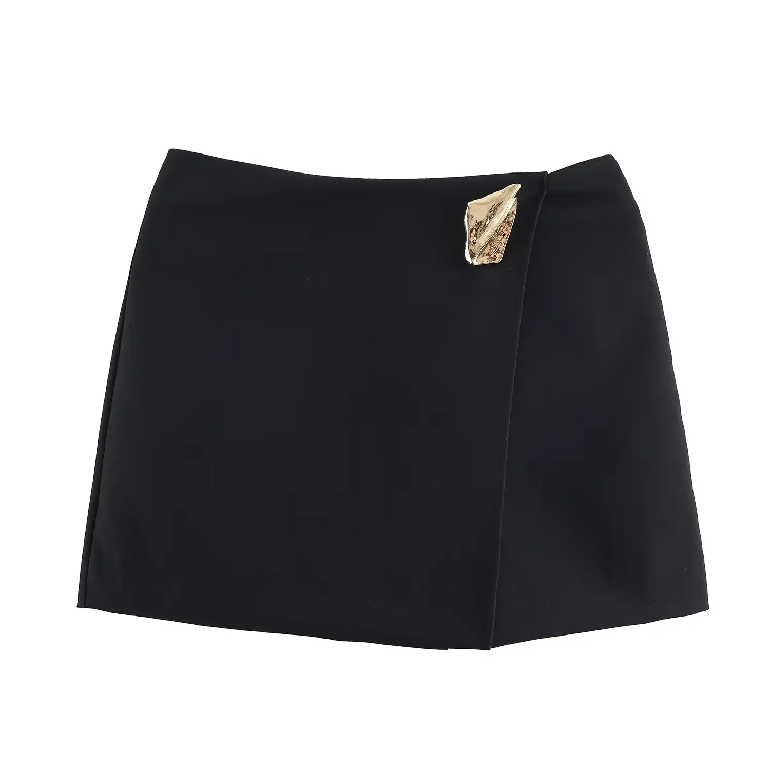 BSAY Autumn New Product Women's Wear 2025 French Minimalist Style High Waist Asymmetric Metal Decorative Casual Shorts