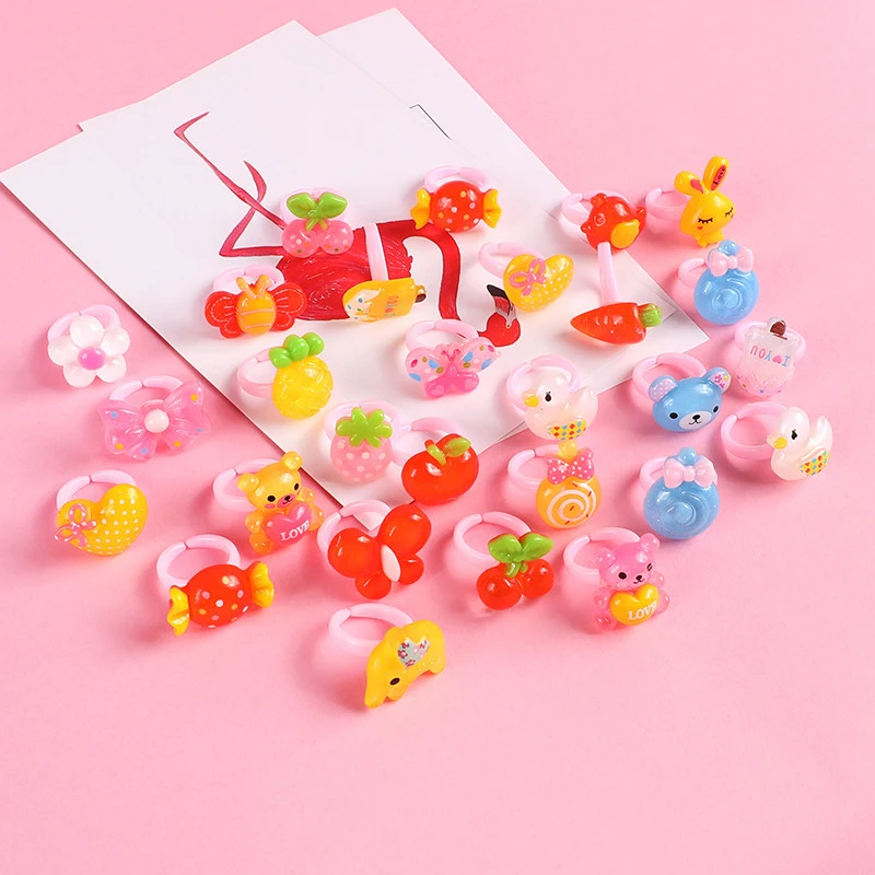 50Pcs/bag Cartoon Cute Pink Ring Toys Girls Decor Accessories Play House Toys Children's Birthday Holiday Party Supplies Gifts