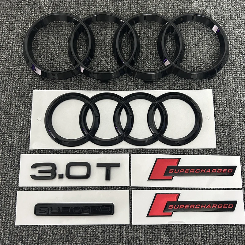 2PCS 4Ring logo ABS Black Car Hood Front Grill Rear Trunk Sticker 1P A7 1P Quarrto 1P 3.0T 2P supercharged For AUDI A7 2012-2018