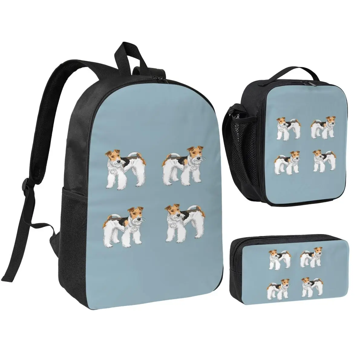 

Retro Wire Haired Fox Terrier Design Backpack BookBag School Bag Laptop Shoulder Bags 3ps Insulated Lunch Bag Pencil Case