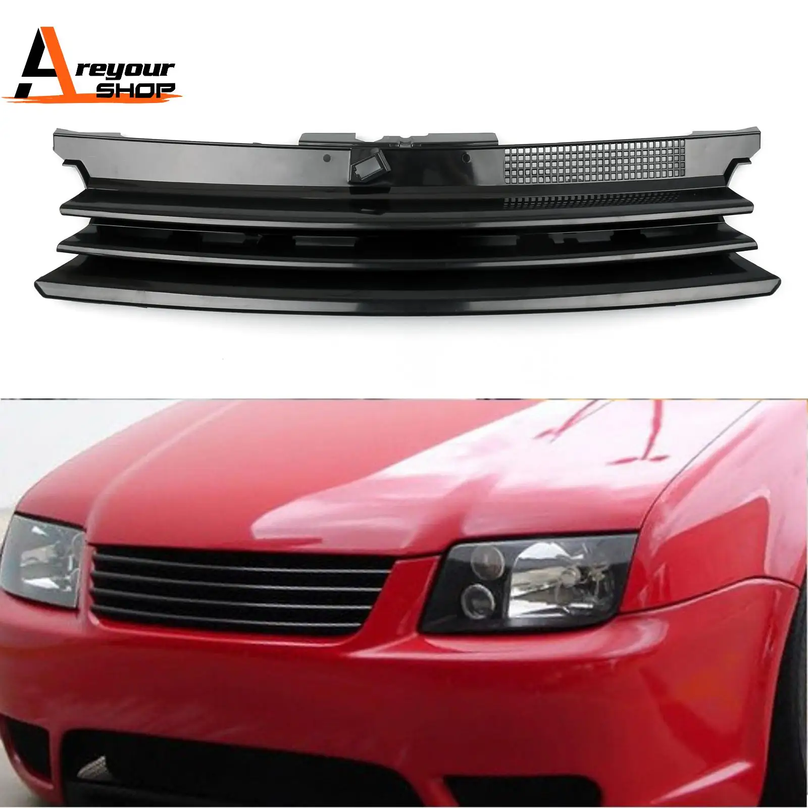 

Front Bumper Sport Mesh Badgeless Hood Grill for VW Golf MK4 99-06 Black