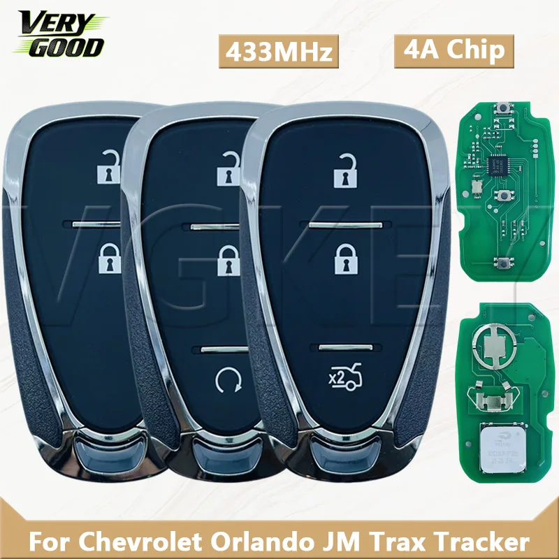 

VG For Chevrolet Orlando JM Trax Tracker 4A Chip 433MHz 2/3Buttons Proximity Car Smart Remote Control Key