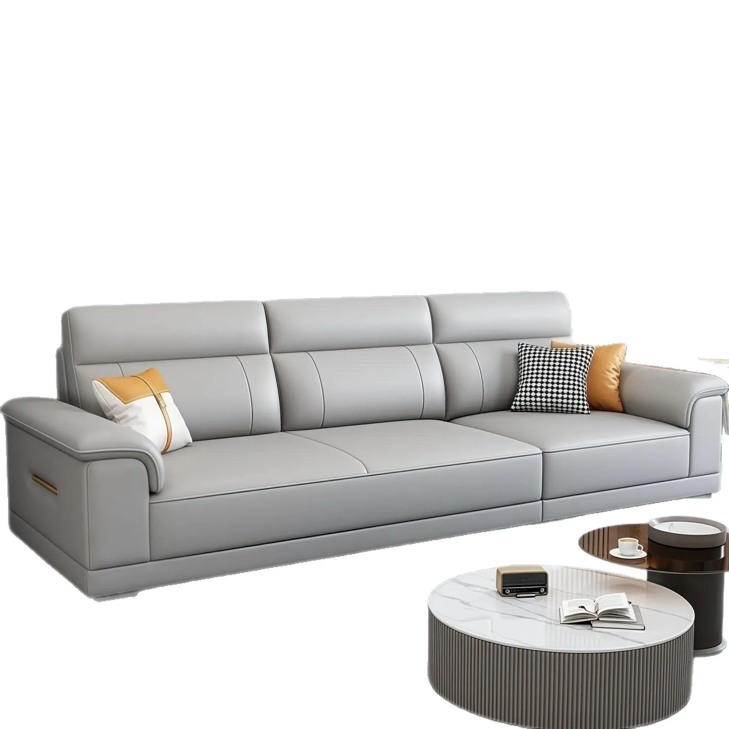 

Cat scratching leather sofa small apartment living room household princess leather art sofa leather straight row sofa