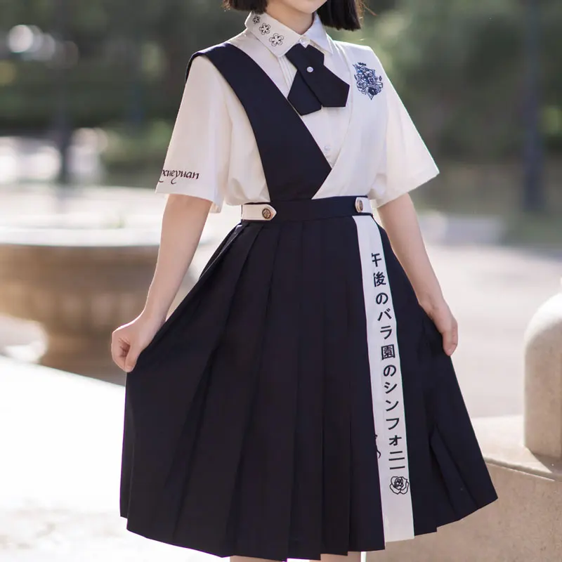 High School Class Uniform Preppy Style Sundress Japanese Girl Sleeveless Pinafore Pleated Dress Students JK Uniform Seifuku