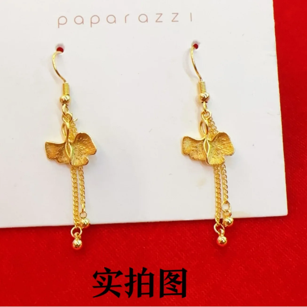 24K Silver Ginkgo Leaf Tassel Earrings, Three Lives with Ginkgo Women's Style Charm Gold Drop Earrings Wholesale 999