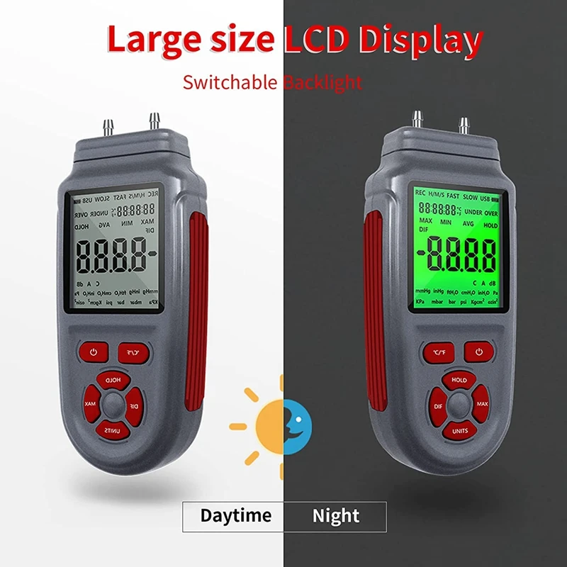 HOT SALE 1Pcs +/- 2.999 Psi Digital Handheld Manometer +/- 83 Wc HVAC Gas Pressure Tester Differential Dual Port