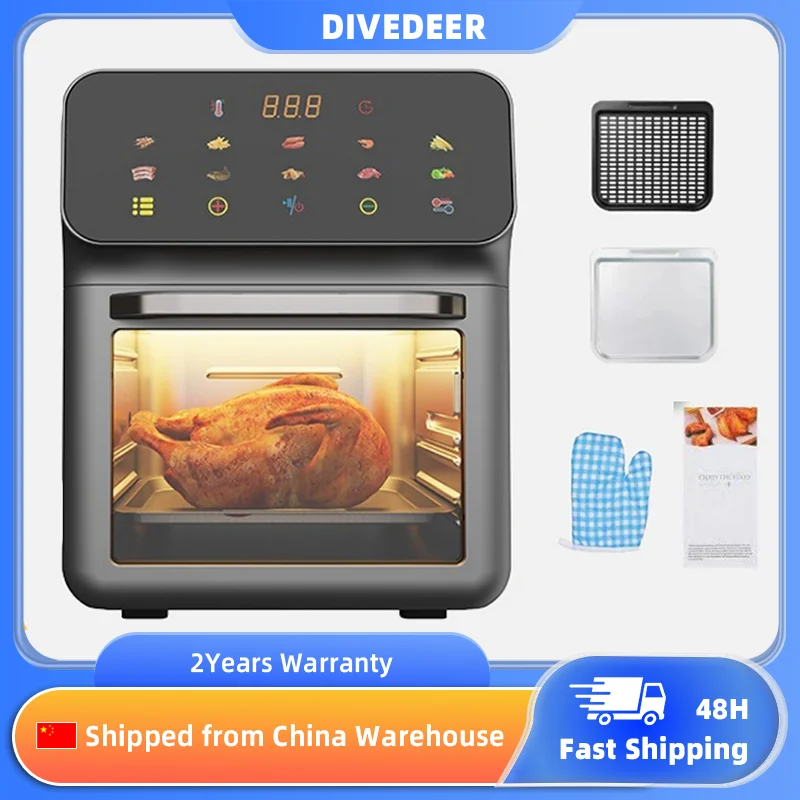 DIVEDEER-tubo de calor eléctrico inteligente, horno multifunción táctil de 10L, freidora de aire multicapa para el hogar, horno eléctrico para hornear