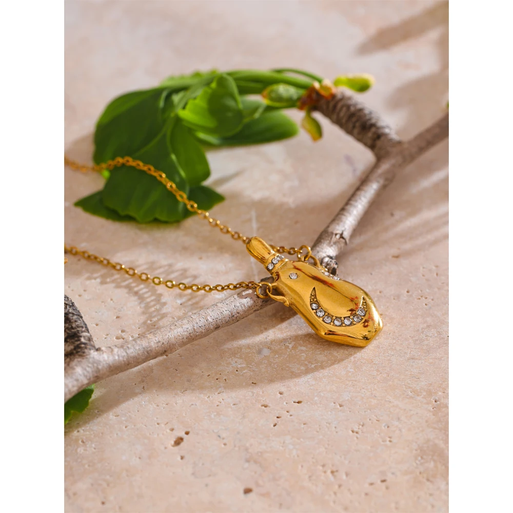 Yhpup الفولاذ المقاوم للصدأ القمر سحر متمنيا غلاية قلادة قلادة يوصي 18K الذهبي PVD مطلي مجوهرات الأزياء الإبداعية #6