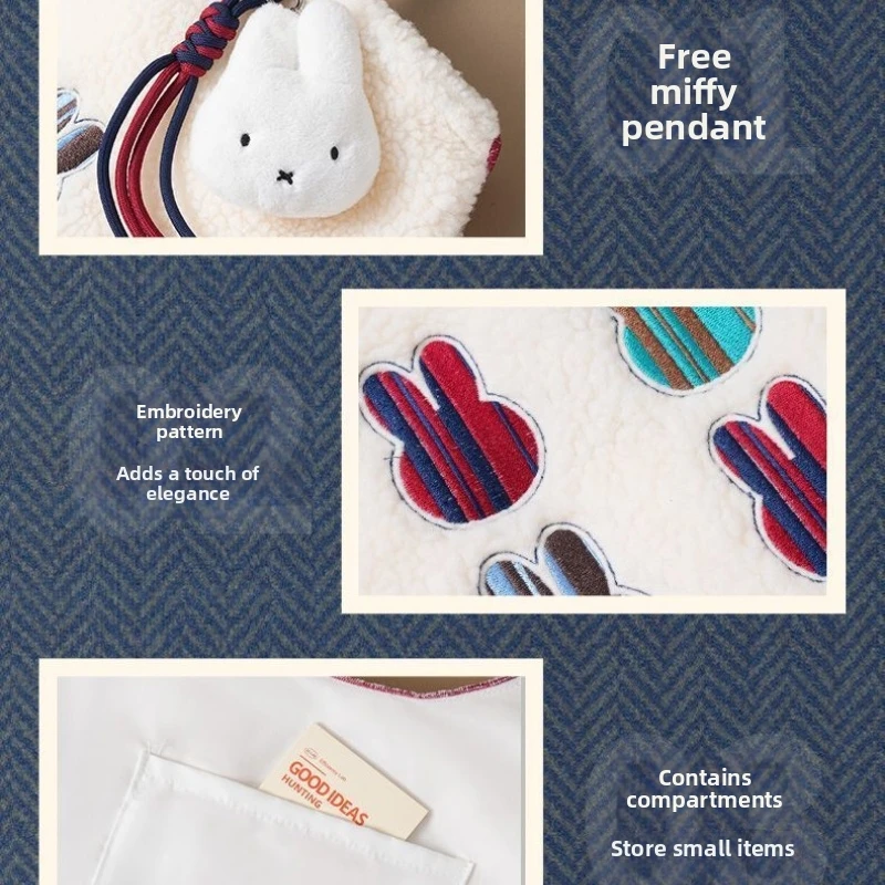 새로운 미피 플러시 가방 귀여운 소녀 대용량 만화 자수 트렌디 토트백 숄더백 여행 가방 카와이 백팩 펜던트