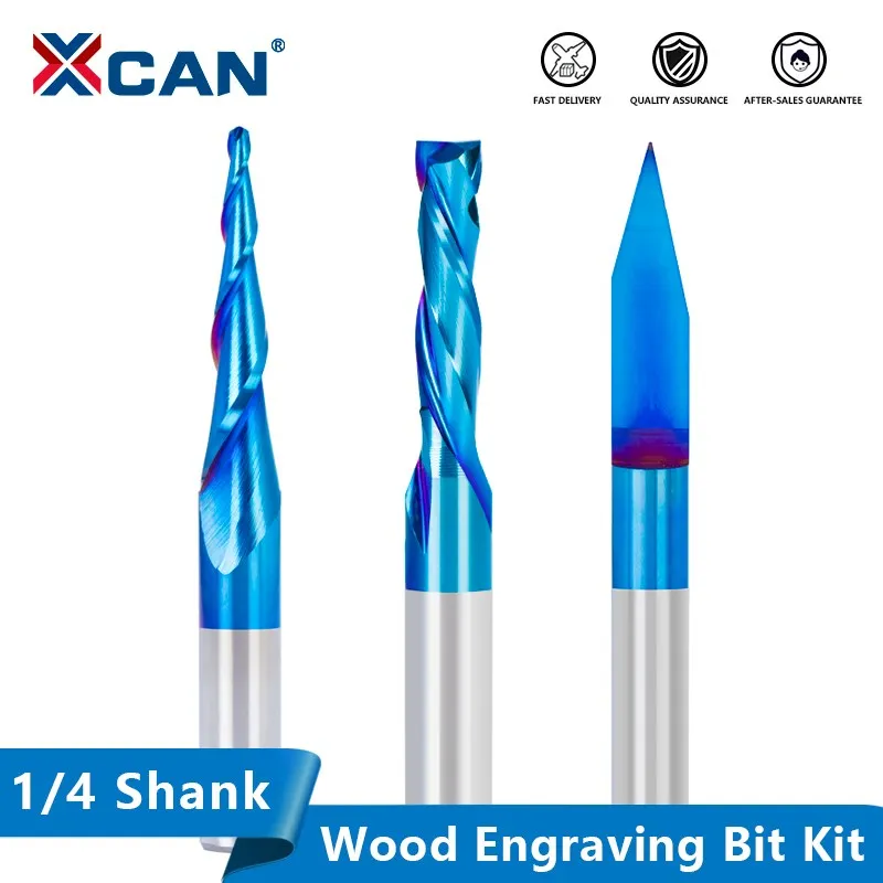 

XCAN Engraving Bit 3pcs 1/4 Shank Wood Milling Cutter Ball Nose Tapered End Mill UP&DOWN Cut Milling Bit CNC Router Bit