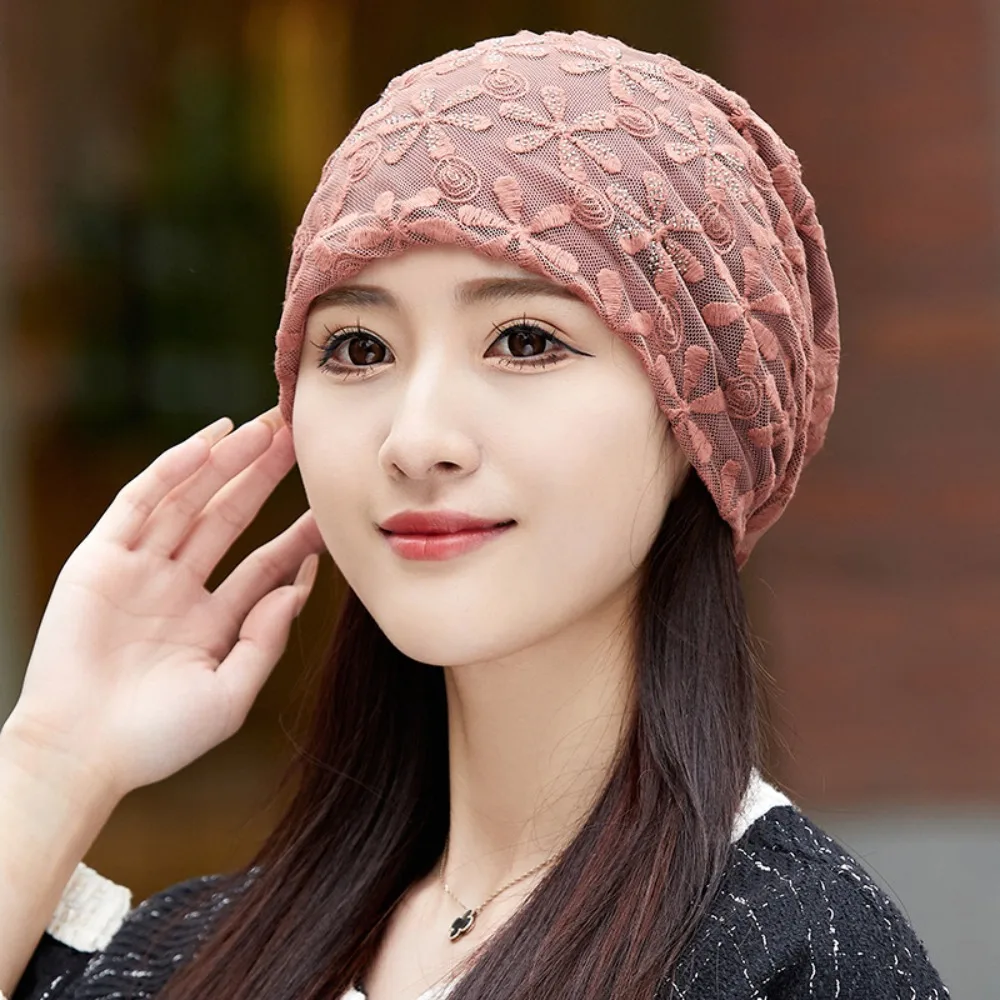 

Chemo Cap Lace Flower Beanies Cap Hollow Out Elegant Thin Crochet Slouchy Hat Breathable Casual Turban Beanies Caps Women Girls