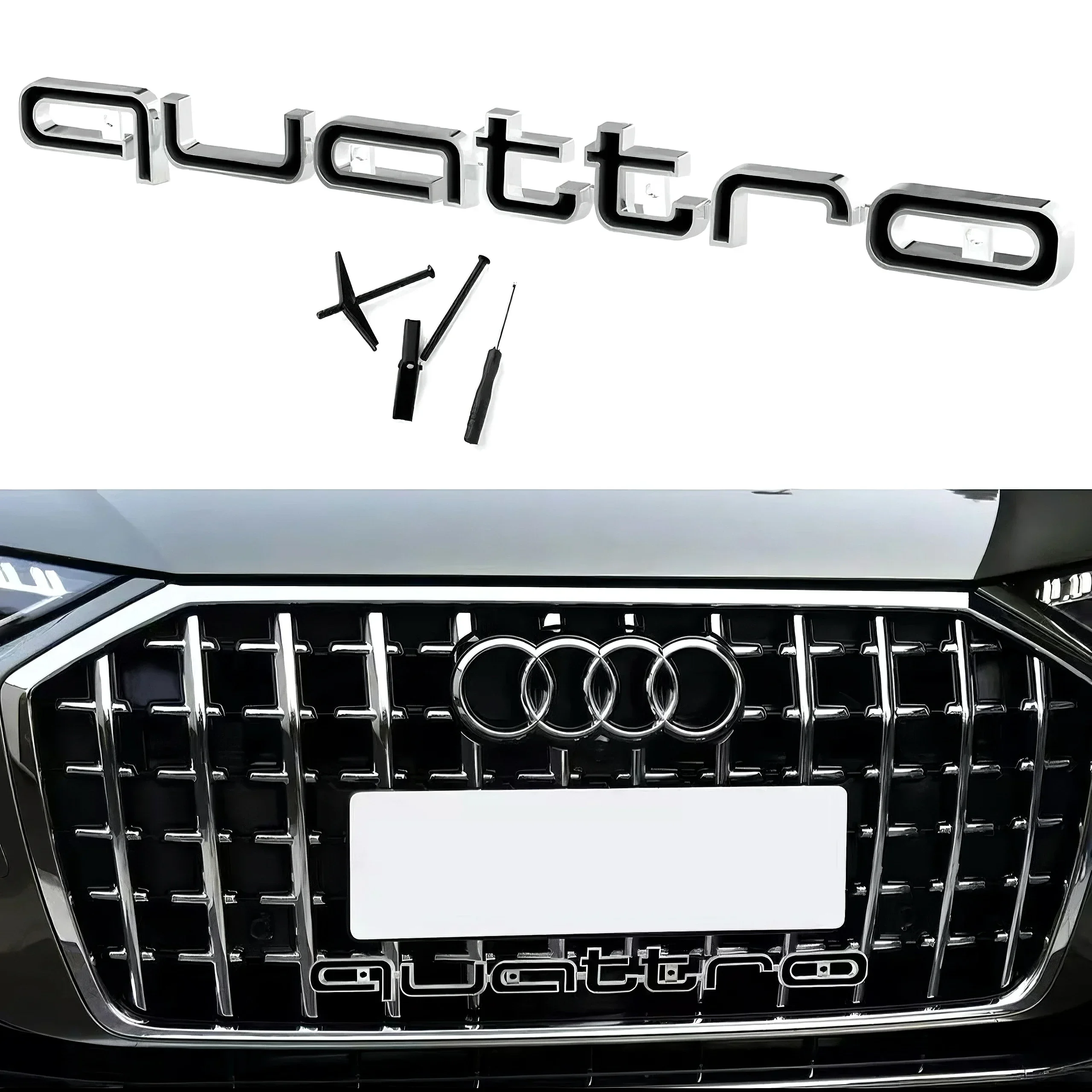 Quattro شعار ثلاثية الأبعاد ABS سيارة الجبهة مصبغة شعار لأودي S3 S4 S5 RS3 RS4 RS6 A3 A4 A5 A6 A6L A7 A8 Q3 Q5 Q7 شارة الملحقات #4