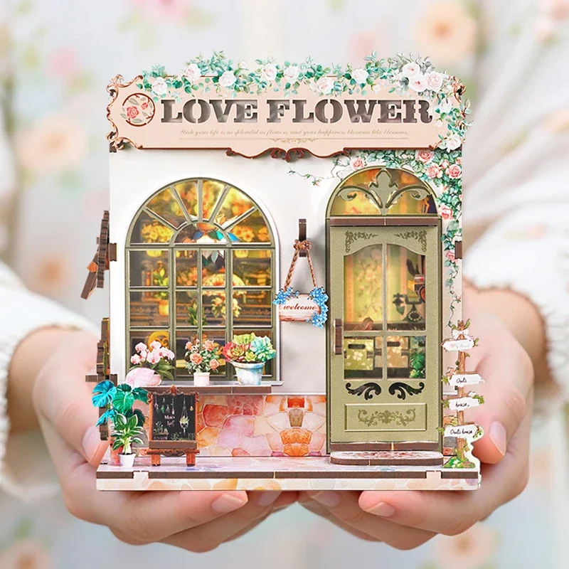 

Love Flower Casa DIY Wooden Doll Houses Miniature Model Kits Dollhouse with Furniture 3D Puzzle for Friends Birthday Gifts