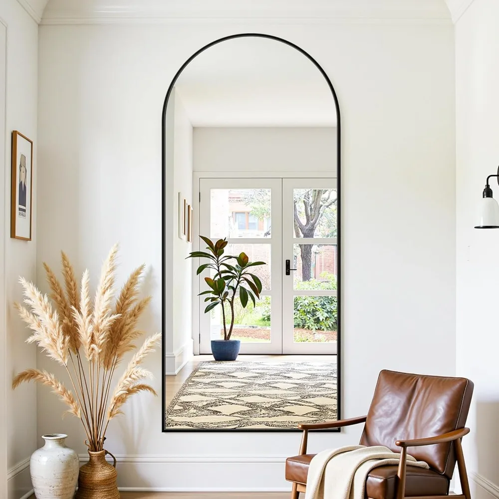 مرآة كاملة الجسم قائمة بذاتها مقاس 68 × 26 بوصة، مرآة قائمة على الأرض مع حامل معلق للانعكاس الكامل