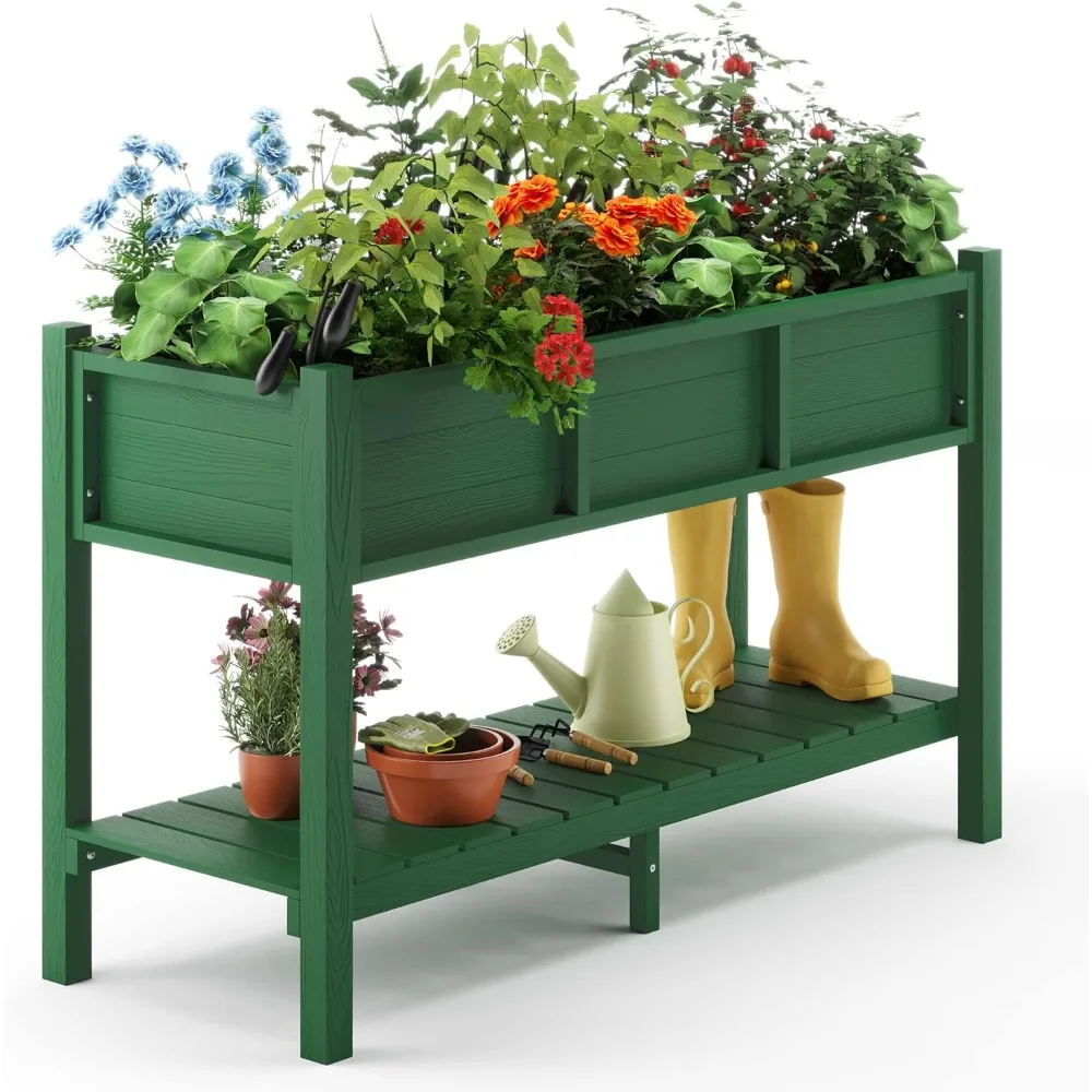 47*18*29 in, Planter Box with Legs And Storage Shelf, Weather Resistant, Standing Growing Bed Herb Planter for Vegetable, Green