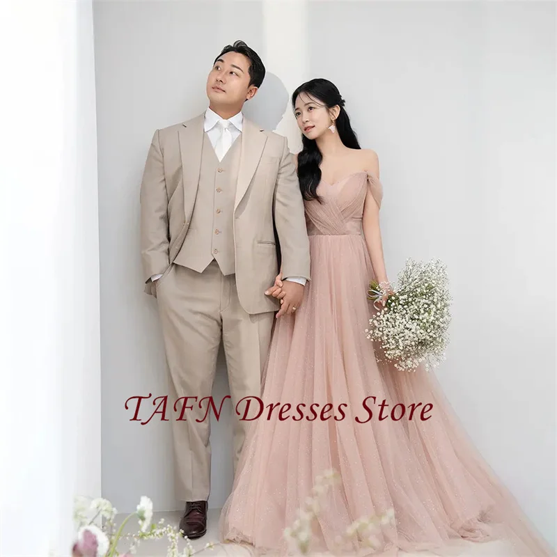 TAFN Fairy Off Shoulder Korea Wedding Dress Photo Shoot A Line Tulle Bridal Gown Evening Party Dresses customized