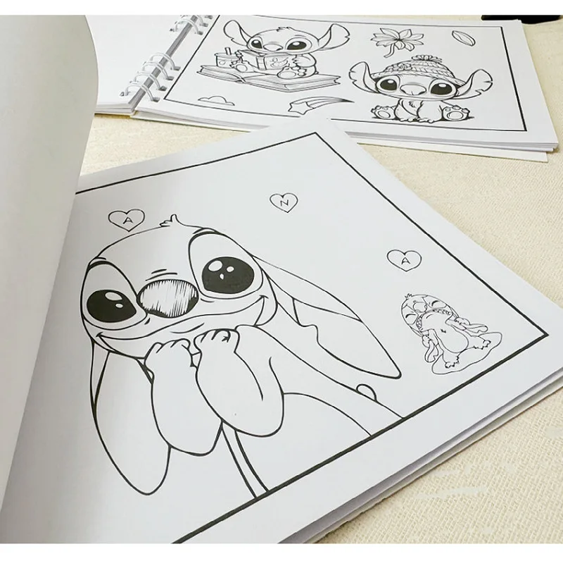 4 ชิ้นใหม่ดิสนีย์คอยล์สมุดวาดภาพ A4 สติทช์สมุดบันทึกการระบายสีการ์ตูนภาพประกอบหน้าภายในสมุดบันทึกการระบายสีขายส่ง