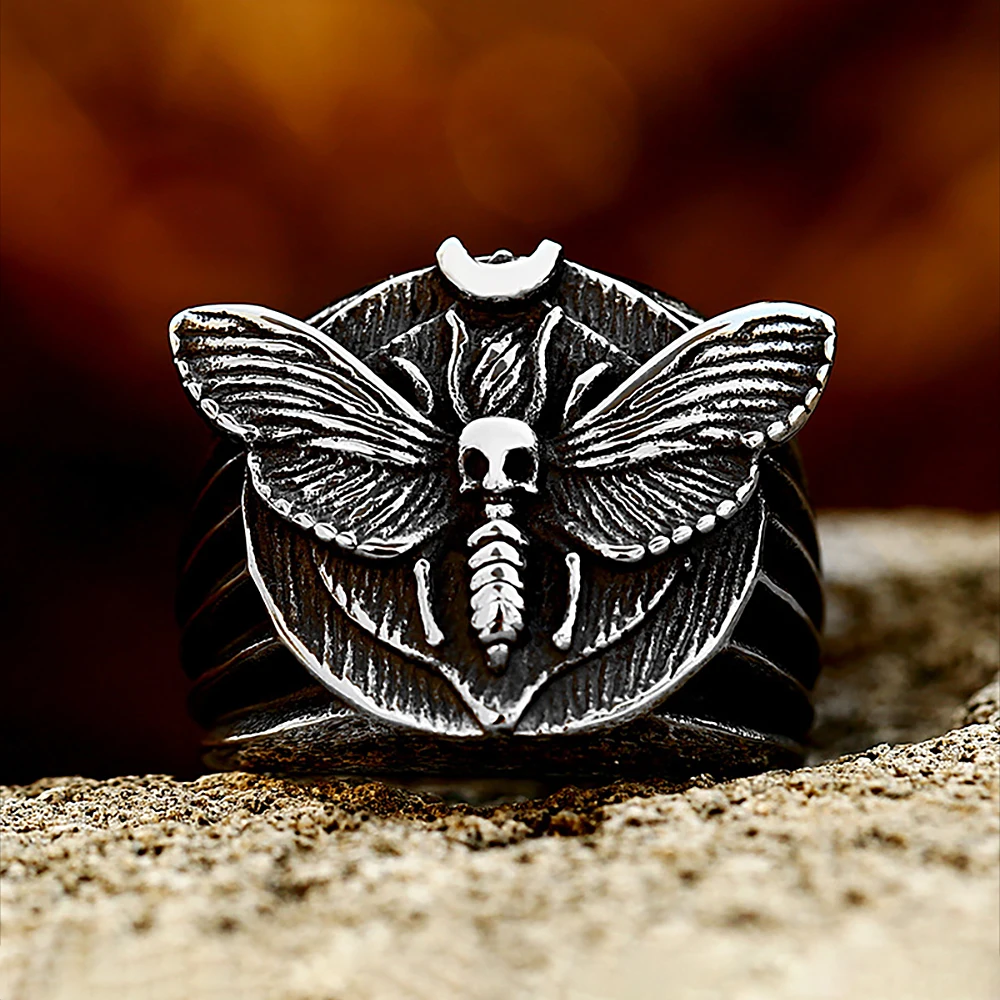 Retro Death's Skull Moth Luxury Butterfly Rings For Men Women Trendy Gothic Style Finger Animal Ring Jewelry Gift Dropshipping