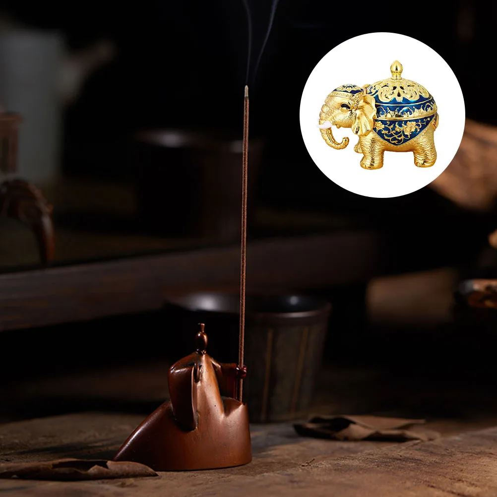 

1pc Retro Incense Burner Elephant Shaped Censer Ornament Household Decorative Creative Desktop Vintage Style Home Furnishings