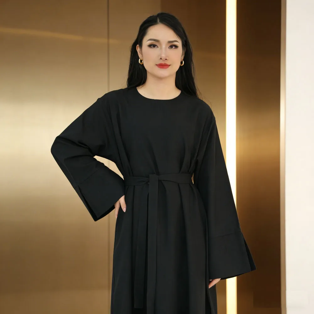

Modest Robe Abayas for Muslim Women Long Sleeve Ramadan Prayer Dresses with belt Marocain Femme Turkey Clothing Islam Jalabiya