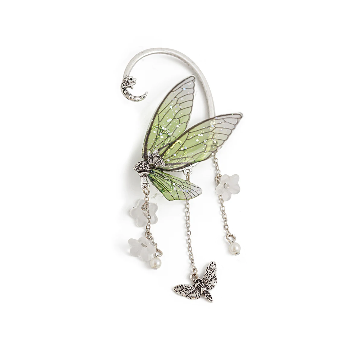 KunJoe Vintage Elf Butterfly Wings Ear Clips Earrings for Women Without Drilling 2024 Trend Flower Tassel Non Piercing Ear Cuff