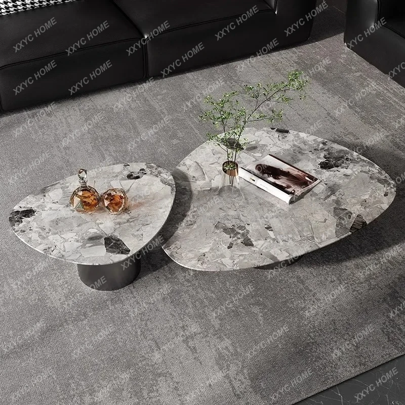 

Natural Marble Coffee Table Minimalist Table Stainless Steel Triangle, Household