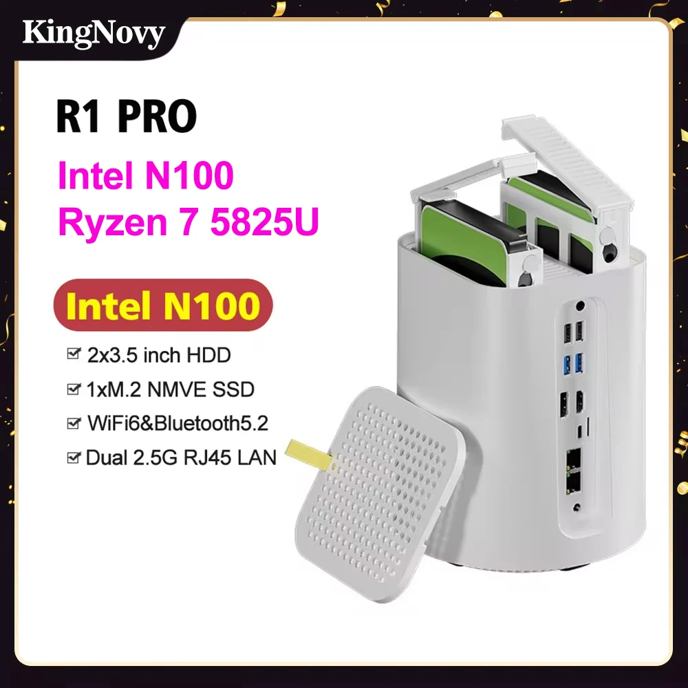 2-อ่าว NAS คอมพิวเตอร์ขนาดเล็ก R1โปร12th Gen Intel N100 Ryzen 7 5825U เครือข่ายที่แนบมากับเซิร์ฟเวอร์สื่อสื่อเราเตอร์ไฟร์วอลล์คลาวด์ส่วนตัว