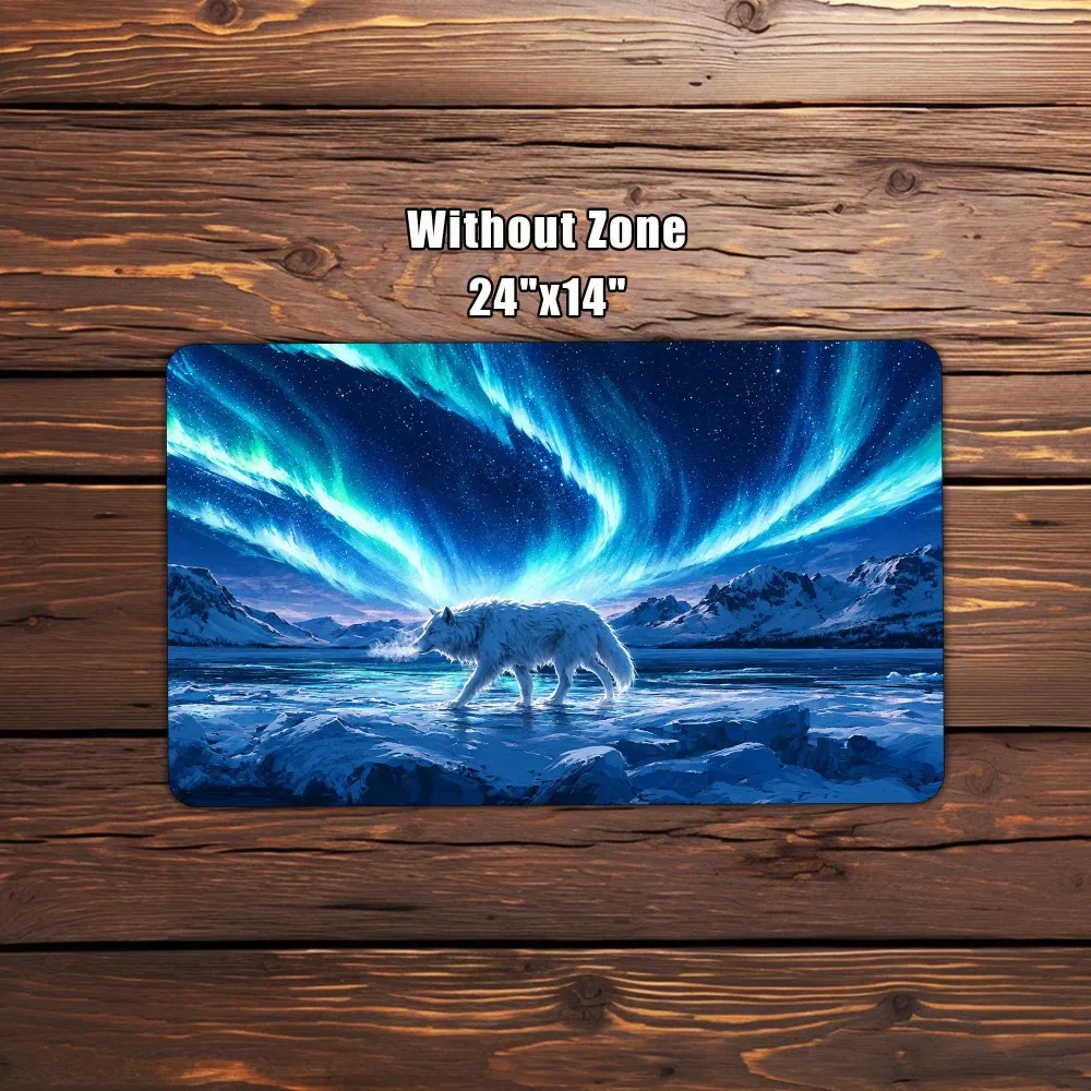 Aurora Arctic White Wolf Large Desk Pad Northern Lights Over Frozen Snowy Mountain Wilderness Gaming Mouse Pad Card Game Gift