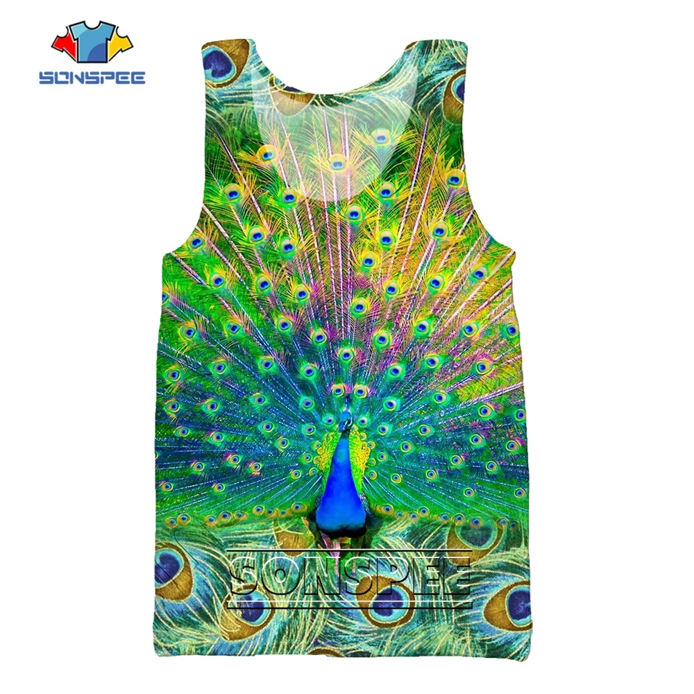 

SONSPEE 3D Printed Street Style Dense Peacock Feather Graphic Sleeveless Beach Vest Plus Size Harajuku Streetwear Kids Singlet