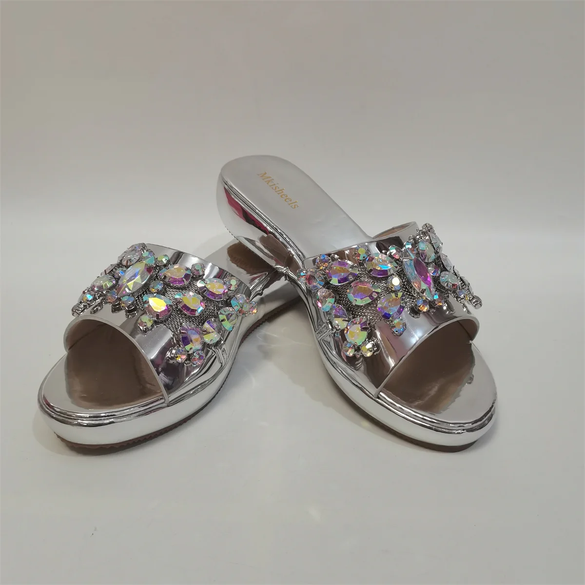 Latest Mid-heel Women's Rhinestone Casual Slippers luxury crystal Slippers Fashion Point Round Rhinestone Shoes F4-1113-1