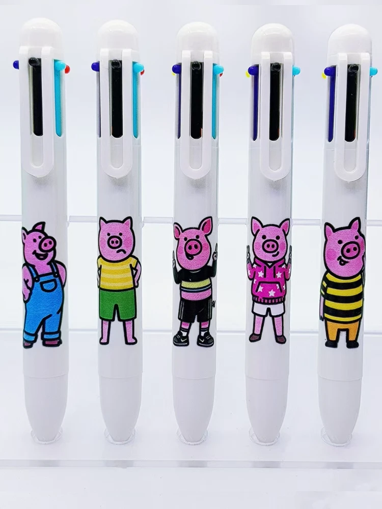 

9 шт., разноцветная ручка на тему поросенка, крутая милая шариковая ручка в форме поросенка «шесть в одном», многоцветная ручка с маркировочным ключом