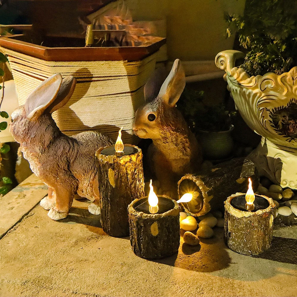 Solar LED Tree Stump Light With Solar Panel Auto On/off Waterproof Flameless Dropless Candle Lamps For Party Christmas Home