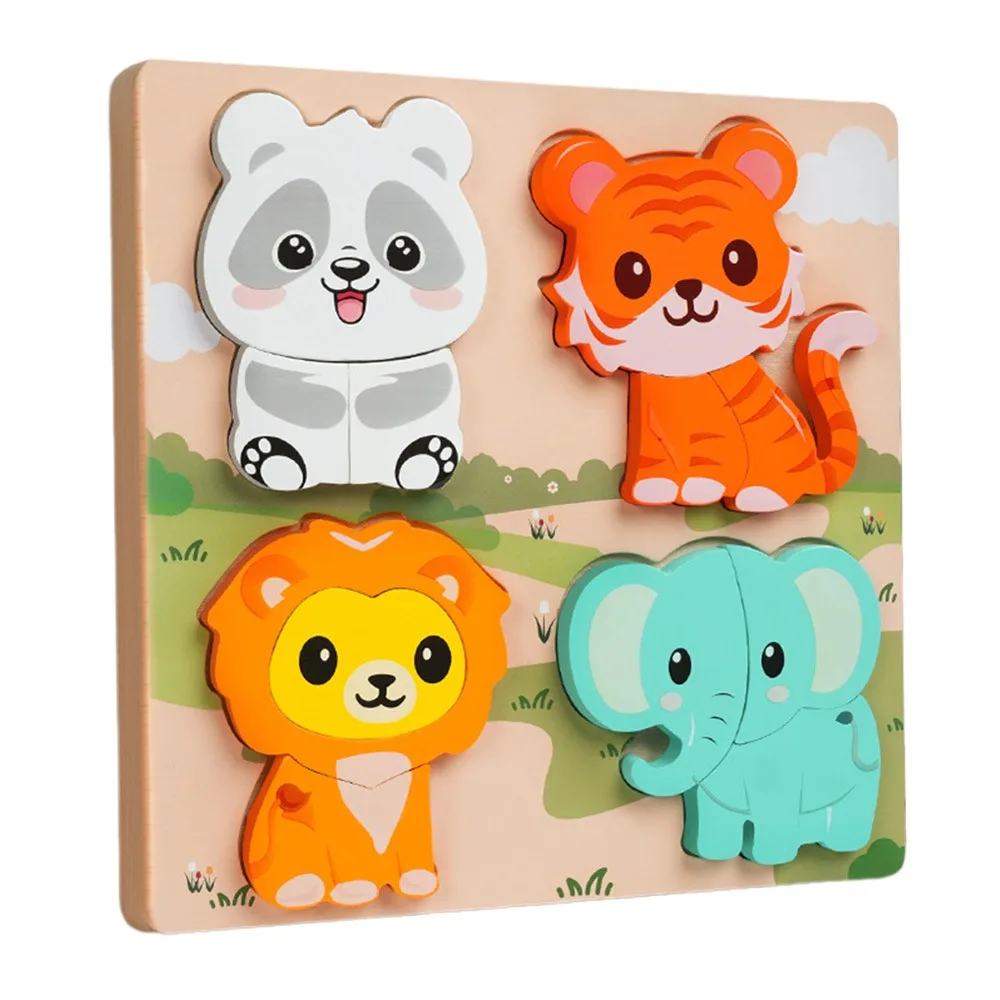 

Многоцветная деревянная 3D головоломка с фруктами, динозавром, мультяшными животными, головоломка для раннего образования, головоломка с координацией рук и глаз, животные