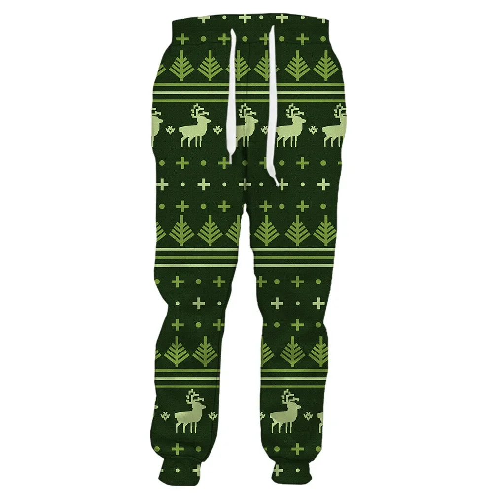 

HX Christmas Pants 3D Graphics Striped Elk Pockets Pants Casual Sportswear Harajuku Sweatpants Festival Men Clothing