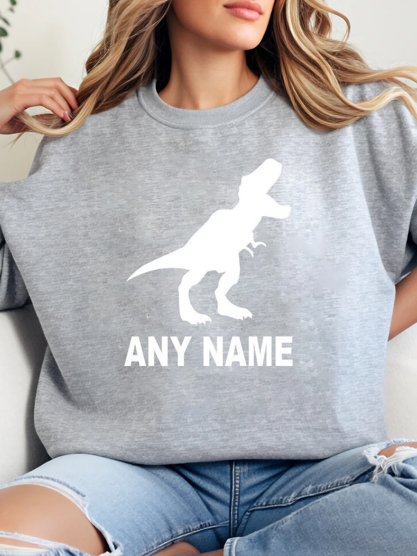 ديناصور صورة ظلية أي اسم طباعة البلوز هالوين المرأة لباس غير رسمي رمادي حجم كبير #1