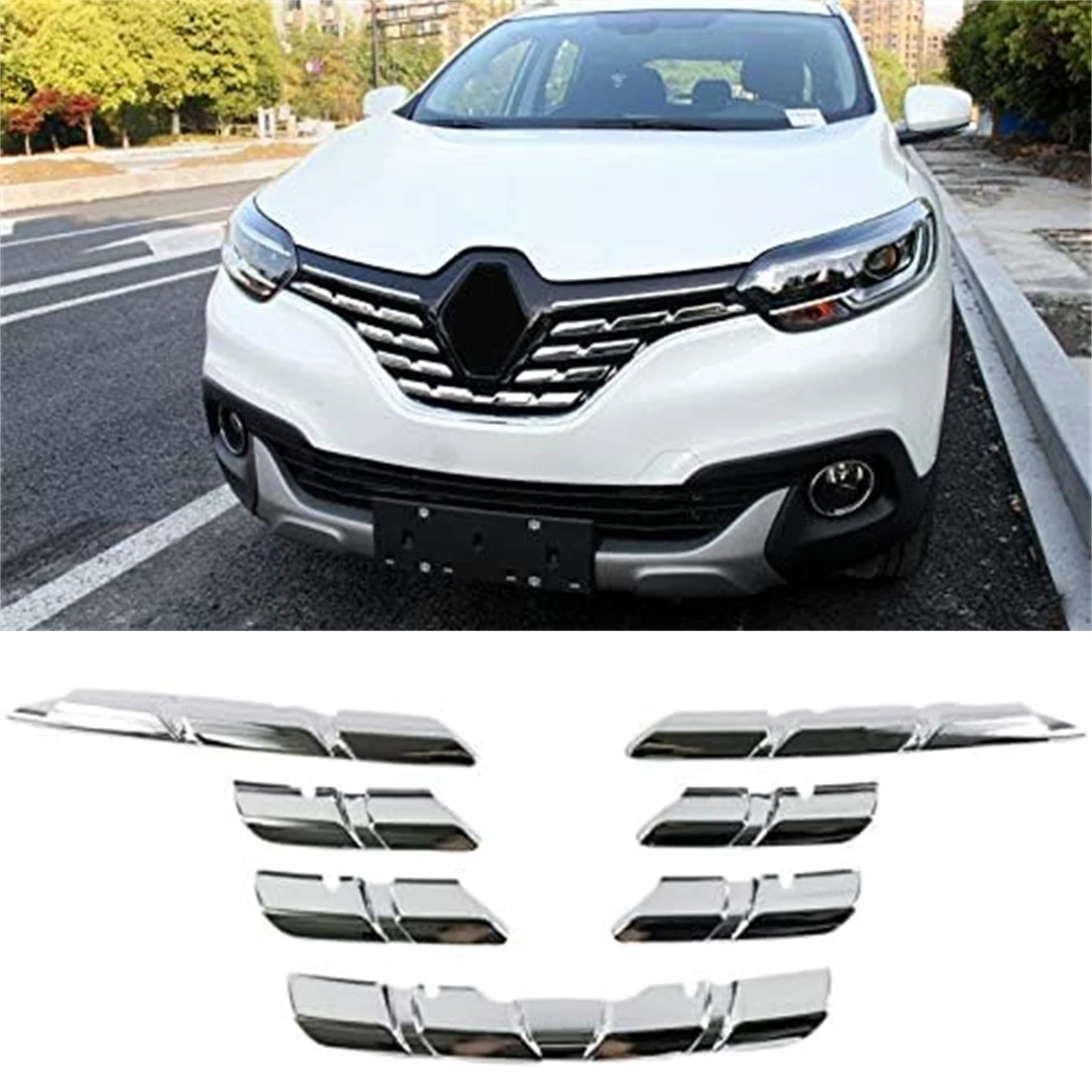 For Renault Kadjar 2015 2016 2017 Chrome Exterior Front Center Grill Grille Cover Sticker Decor Trim ABS Car Accessories 7pcs