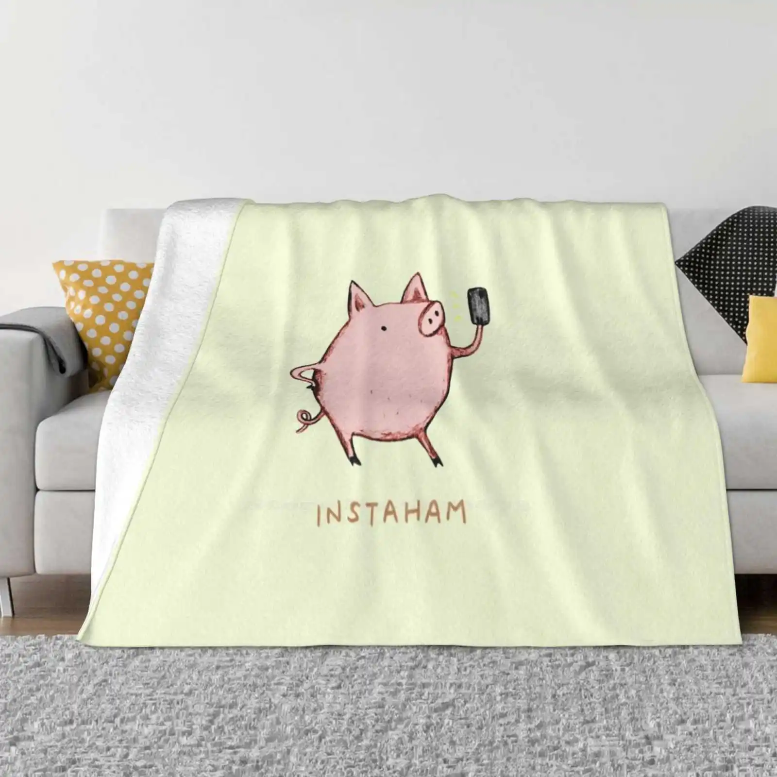 Instaham For Home Sofa Bed Camping Car Plane Travel Portable Blanket Instaham Instagram Phone Selfie Piggy Cute Pink Adorable