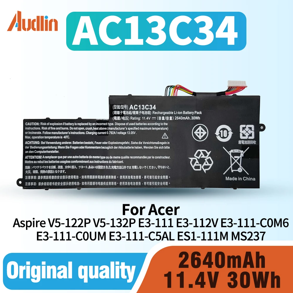 

AC13C34 Аккумулятор для ноутбука Acer Aspire V5-122P V5-132P E3-111 E3-112V E3-111-C0M6 E3-111-C0UM E3-111-C5AL ES1-111M MS237