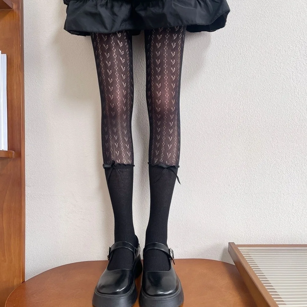 

Elastic False Two-piece Pantyhose Breathable Slimming Heart Lace Stockings Hosiery Stringy Selvedge Fishnet Stockings Girls