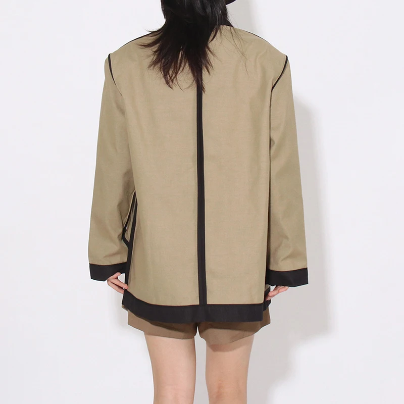 FANAN Mode Gesplitste Contrast Kleur Blazers Voor Vrouwen Grote Zakken Ontwerp Losse Jassen Kantoor Dame Jassen Vrouwelijke 2025, Herfst Nieuwe