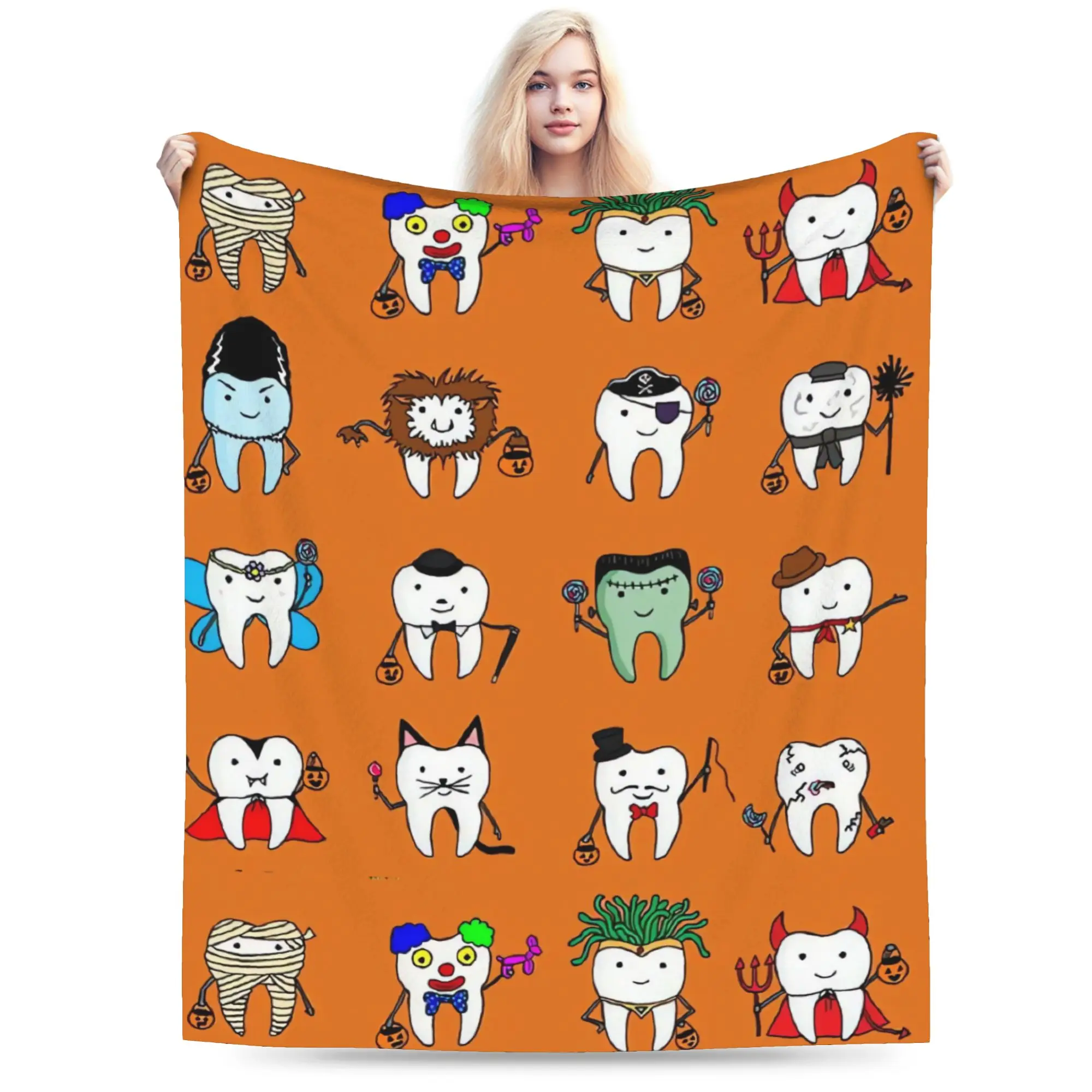 Cartoon spooky tooth Halloween Blanket  Warm Print Plush Bedding Throws For Girls Boys Bedroom Flannel Bedspread Bed Cover