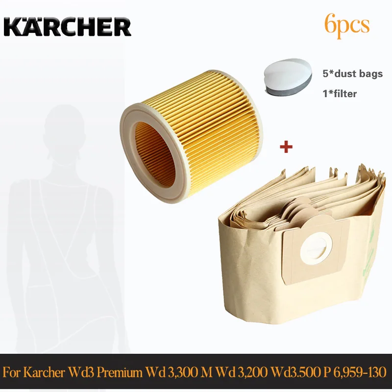 For Karcher Wd3 Premium Wd 3,300 M Wd 3,200 Wd3.500 P 6,959-130 Dust Bag  Filter Vacuum Cleaner Accessories Spare Parts