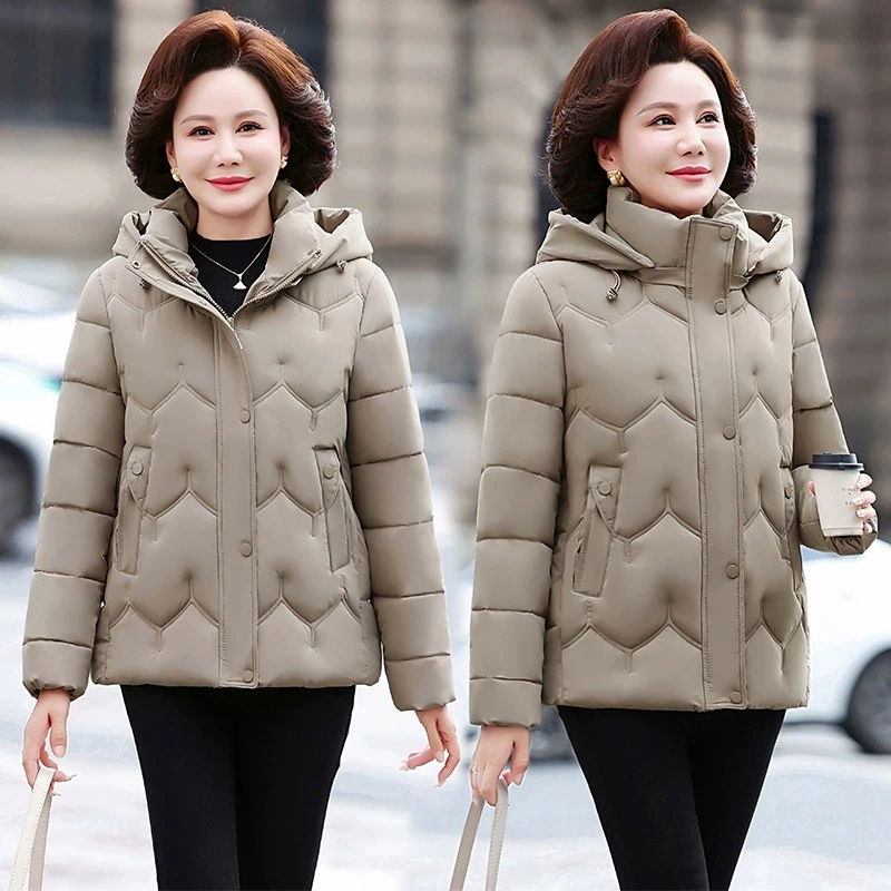 

Women Winter Thicke Jackets Down Cotton Parkas Hooded Quilted Pockets Coat Middle Aged Female Overcoat Female Snow Coat Outwear