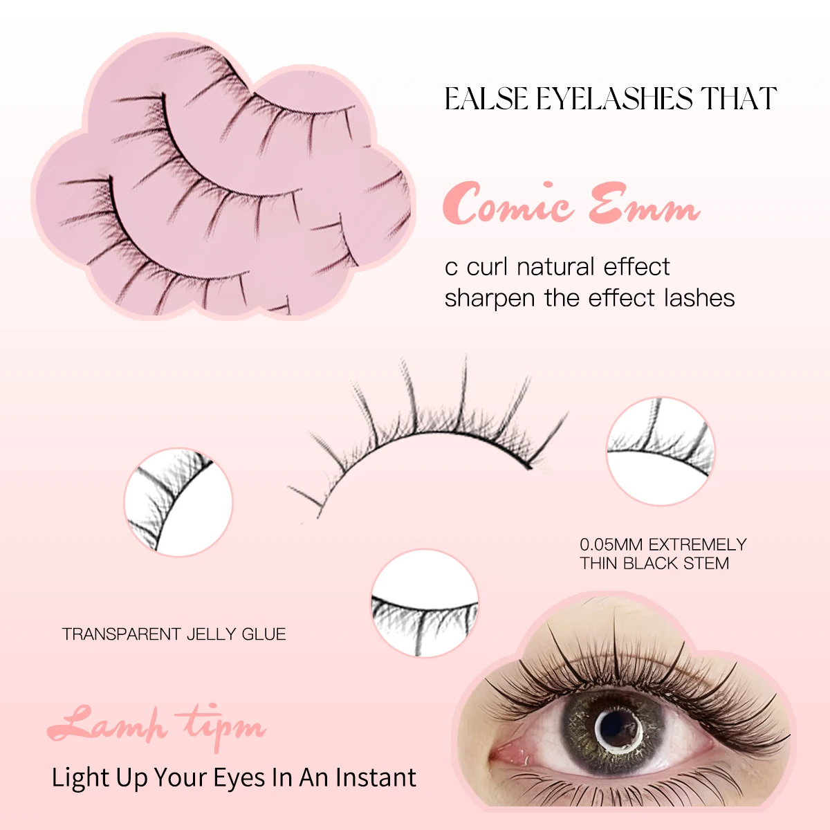 5 pares mangá anime cílios postiços macio natural longo tira fina cílios para olho grande boneca efeito de maquiagem
