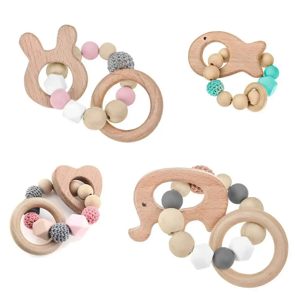 1PC Wooden Teether Baby Natural Beech Animals DIY Pendant For Pacifier Chain Necklace Baby Teething Nursing Rodent Teethers Gift