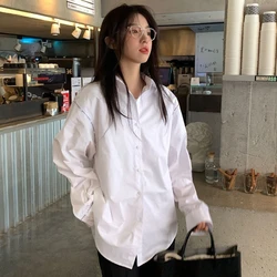 Women Clothing Korean White All-match Youth Shirt Tops Long Sleeve Solid Loose Temperament Blouse Lazy Fashion Spring Autumn New