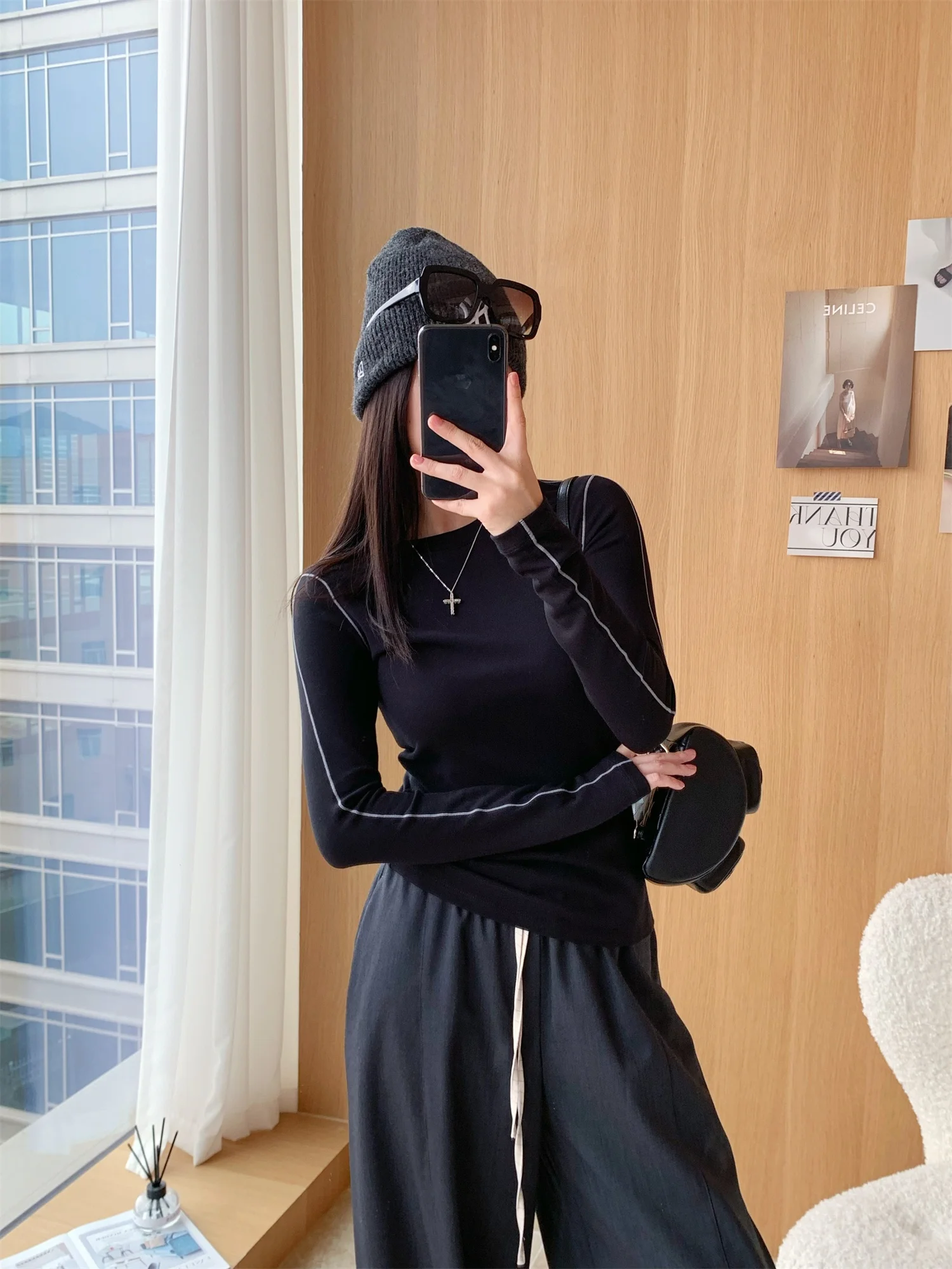 

Flipped Strong Base Coming Silk Wool Blend Fce Lined Long Sve TeeD5 Women's Slim Fit Knitted Sweater round Ne Antibac...