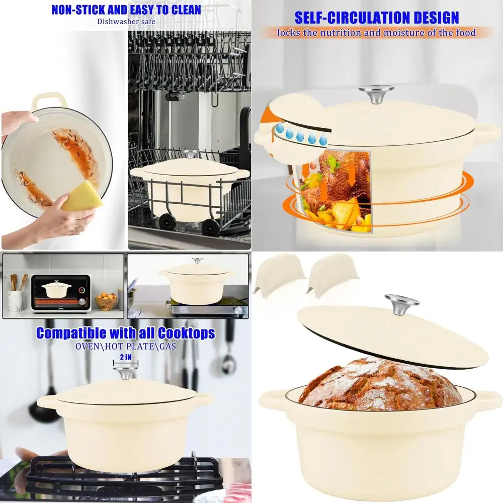 

Enameled Cast Iron Dutch Oven Pot with Lid, 10-Piece Sourdough Bread Baking Kit, Non-Stick Cooking Pot, Oven Safe, White